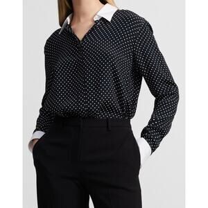 NWT Theory Contrast Straight Shirt in Polka Dot Crepe-Size M